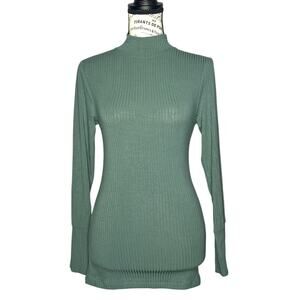 Market & Spruce (XS) Green Ribbed High Mock Neck Long Sleeve Slim Fit Top Tee